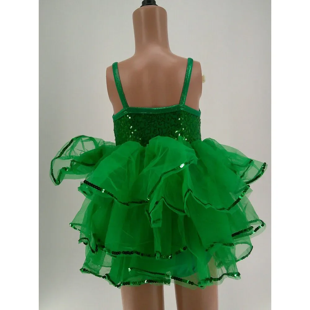 Pre-Owned Dance Costume AWCT H244 Small Child Green Dress Jazz Sequin Crocodile